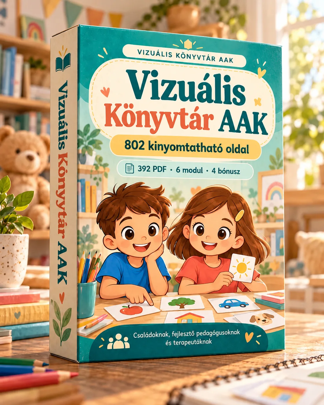 A Vizuális Könyvtár AAK oldalai: az alapvető szavak táblája, érzelmi közlekedési lámpa, szociális történet és kártyák